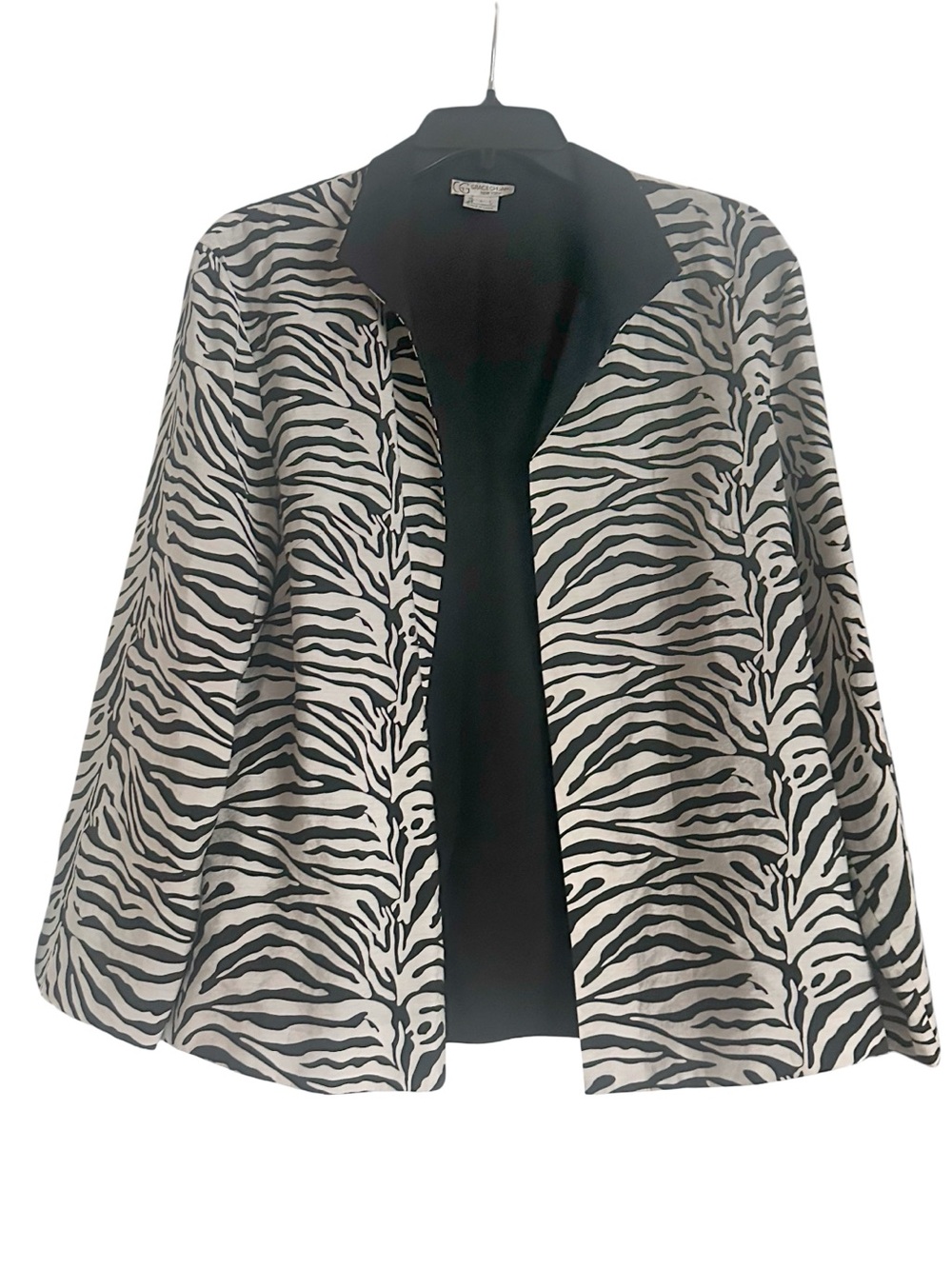 Vintage Grace Chuang New York Black/White Zebra  Print Open-Front Jacket